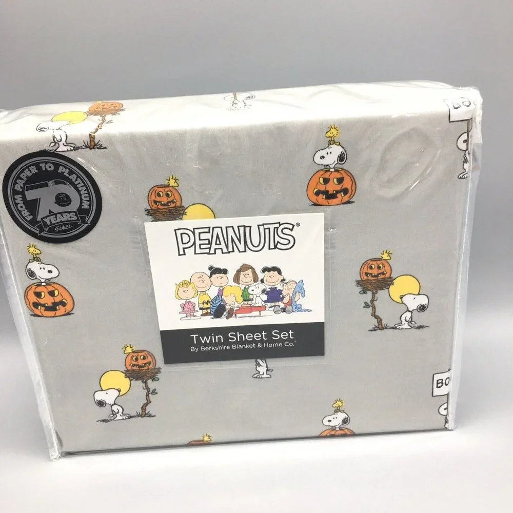 3pc Berkshire Peanuts Halloween TWIN Sheet Set Snoopy Woodstock Pumpkin Boo NEW